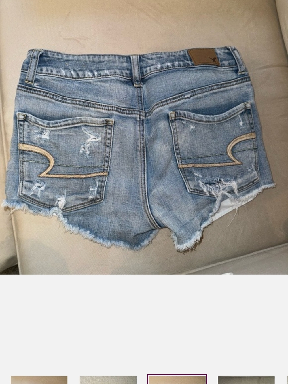 American Eagle Outfitters Light Blue Denim Shorts with White Lace Trim - Picture 3 of 5